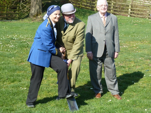 John Grundy cutting the first sod for the Band Hall